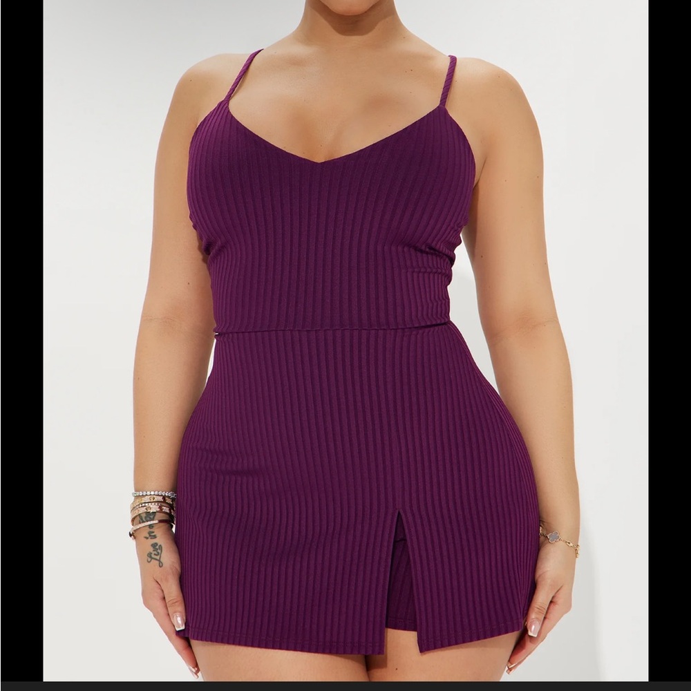 Fashion Nova Plum Ribbed Mini Slip Dress